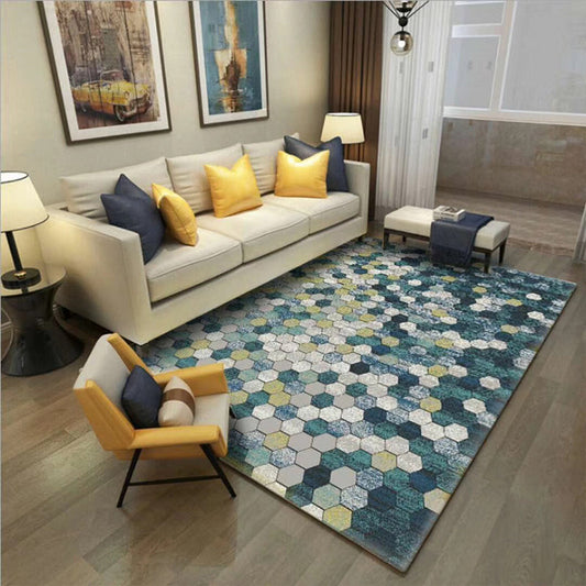 Rynx | Multicolor Modern Rug Polyester Graphic Print Area Carpet Machine Washable Anti-Slip Backing Stain Resistant Rug for Family Room