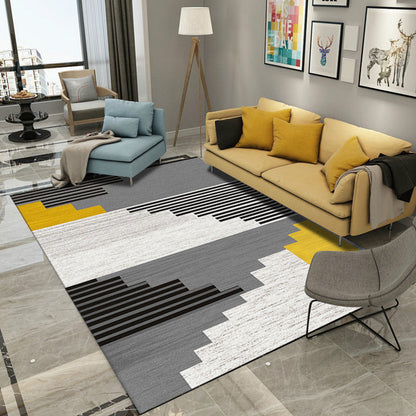 Rynx | Multicolor Modern Rug Polyester Graphic Print Area Carpet Machine Washable Anti-Slip Backing Stain Resistant Rug for Family Room