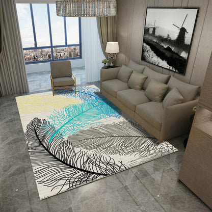 Rynx | Multicolor Modern Rug Polyester Graphic Print Area Carpet Machine Washable Anti-Slip Backing Stain Resistant Rug for Family Room