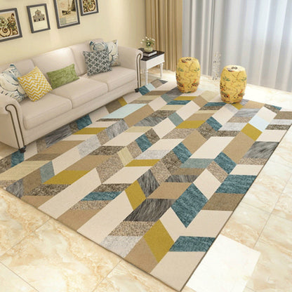 Rynx | Multicolor Modern Rug Polyester Graphic Print Area Carpet Machine Washable Anti-Slip Backing Stain Resistant Rug for Family Room