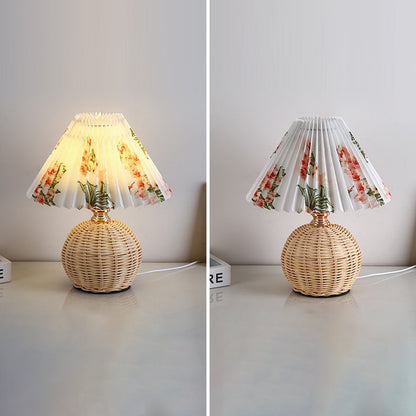 Rynx | RattaLume Nordic LED Table Lamp | Woven Rattan & Foldable Fabric Shade | Mood Light | Decor for the Bedroom