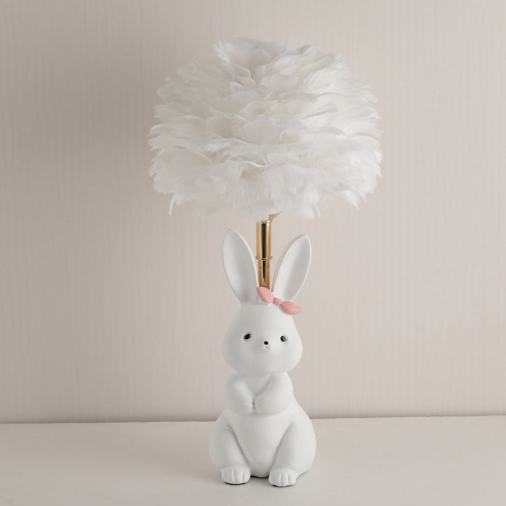 Rynx | Modern Art Deco Rabbit Feather Orb Metal Goose Feather Glass 1-Light Table Lamp For Bedroom