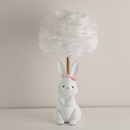 Rynx | Modern Art Deco Rabbit Feather Orb Metal Goose Feather Glass 1-Light Table Lamp For Bedroom