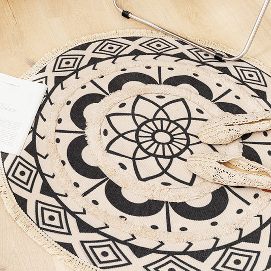 Rynx | Moroccan Tribal Printed Rug Multi Color Cotton Blend Carpet Machine Washable Area Rug with Tassels for Room Decoration