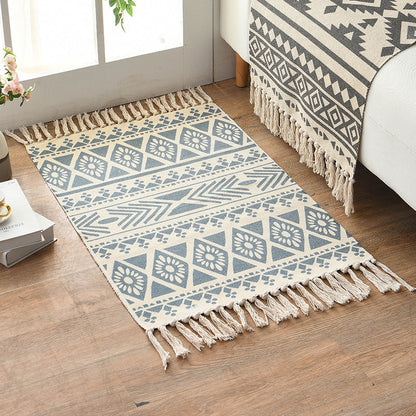 Rynx | Retro Multi Color Moroccan Rug Cotton Blend Tribal Symbols Carpet Machine Washable Rug with Tassel for Room