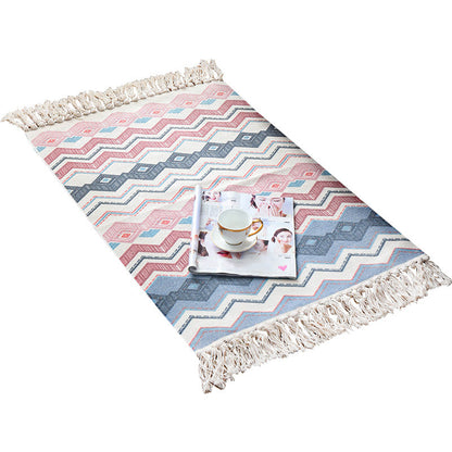 Rynx | Retro Multi Color Moroccan Rug Cotton Blend Tribal Symbols Carpet Machine Washable Rug with Tassel for Room