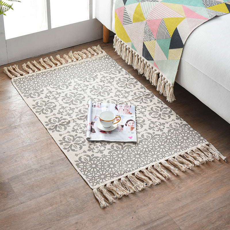 Rynx | Retro Multi Color Moroccan Rug Cotton Blend Tribal Symbols Carpet Machine Washable Rug with Tassel for Room