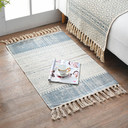 Rynx | Retro Multi Color Moroccan Rug Cotton Blend Tribal Symbols Carpet Machine Washable Rug with Tassel for Room