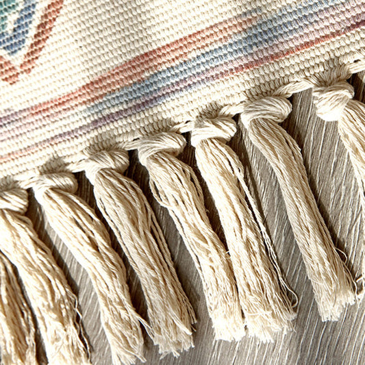 Rynx | Retro Multi Color Moroccan Rug Cotton Blend Tribal Symbols Carpet Machine Washable Rug with Tassel for Room