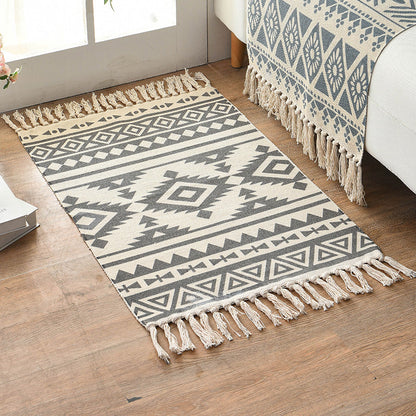 Rynx | Retro Multi Color Moroccan Rug Cotton Blend Tribal Symbols Carpet Machine Washable Rug with Tassel for Room