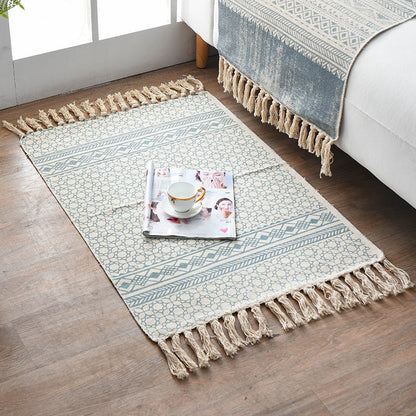 Rynx | Retro Multi Color Moroccan Rug Cotton Blend Tribal Symbols Carpet Machine Washable Rug with Tassel for Room