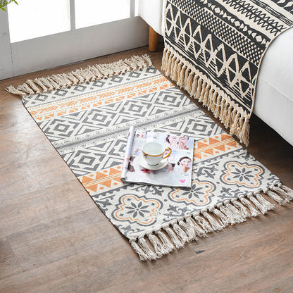 Rynx | Retro Multi Color Moroccan Rug Cotton Blend Tribal Symbols Carpet Machine Washable Rug with Tassel for Room