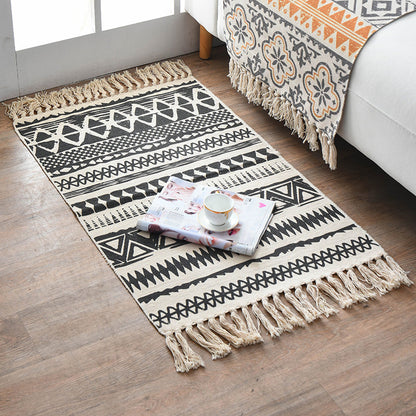 Rynx | Retro Multi Color Moroccan Rug Cotton Blend Tribal Symbols Carpet Machine Washable Rug with Tassel for Room