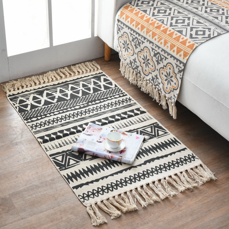 Rynx | Western Bedroom Carpet Multicolored geometric print rug cotton blend machine washable easy care with fringes