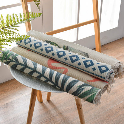 Rynx | Western Bedroom Carpet Multicolored geometric print rug cotton blend machine washable easy care with fringes