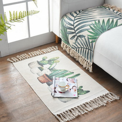 Rynx | Western Bedroom Carpet Multicolored geometric print rug cotton blend machine washable easy care with fringes