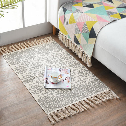 Rynx | Western Bedroom Carpet Multicolored geometric print rug cotton blend machine washable easy care with fringes