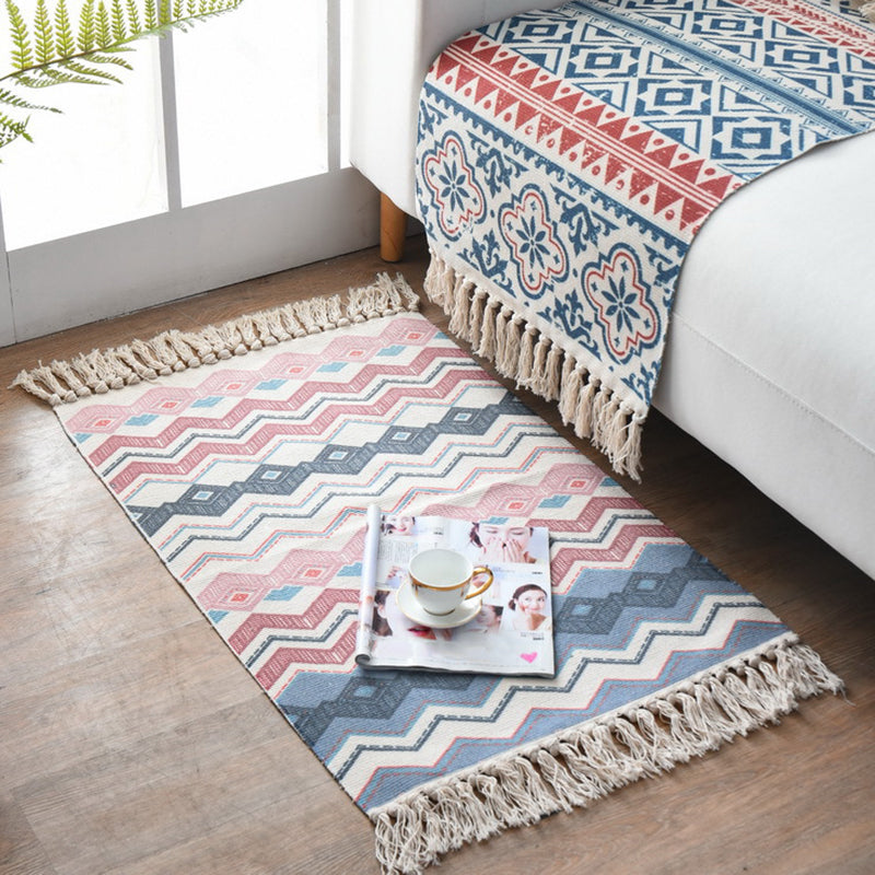 Rynx | Western Bedroom Carpet Multicolored geometric print rug cotton blend machine washable easy care with fringes