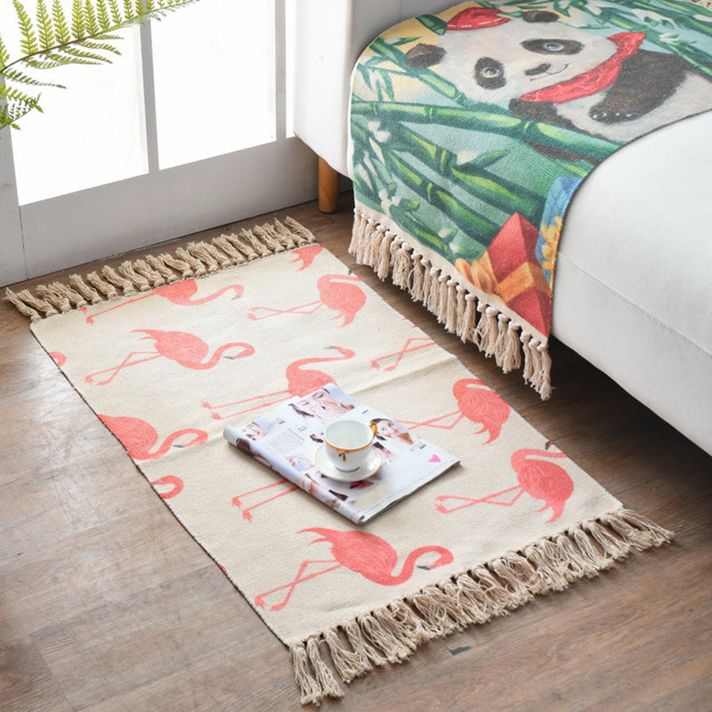 Rynx | Western Bedroom Carpet Multicolored geometric print rug cotton blend machine washable easy care with fringes