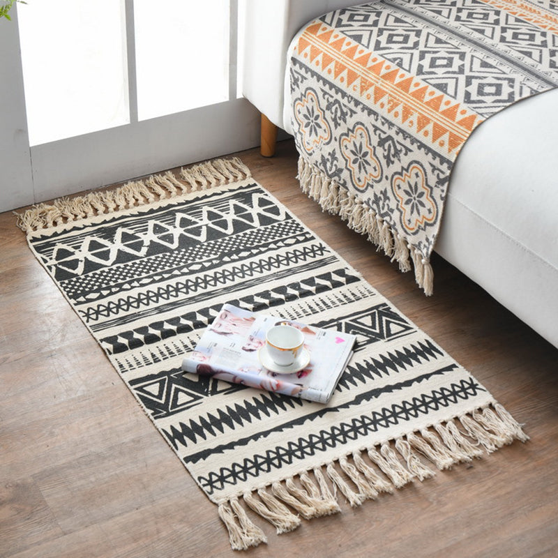 Rynx | Western Bedroom Carpet Multicolored geometric print rug cotton blend machine washable easy care with fringes