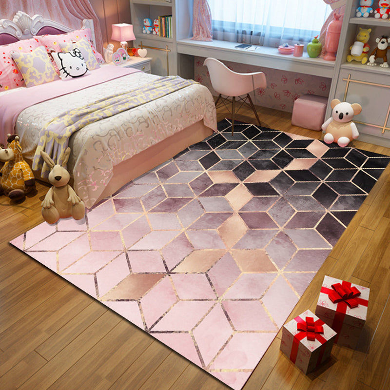 Rynx | Contemporary Area Rug Multi-colored Geo Printed Carpet Synthetic Non-slip Machine Washable Rug
