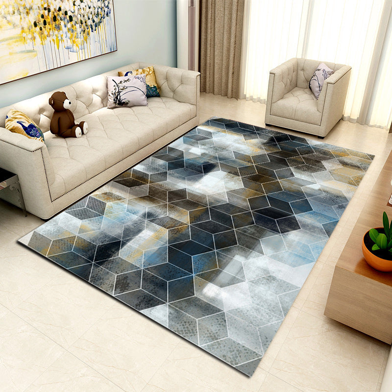 Rynx | Contemporary Area Rug Multi-colored Geo Printed Carpet Synthetic Non-slip Machine Washable Rug