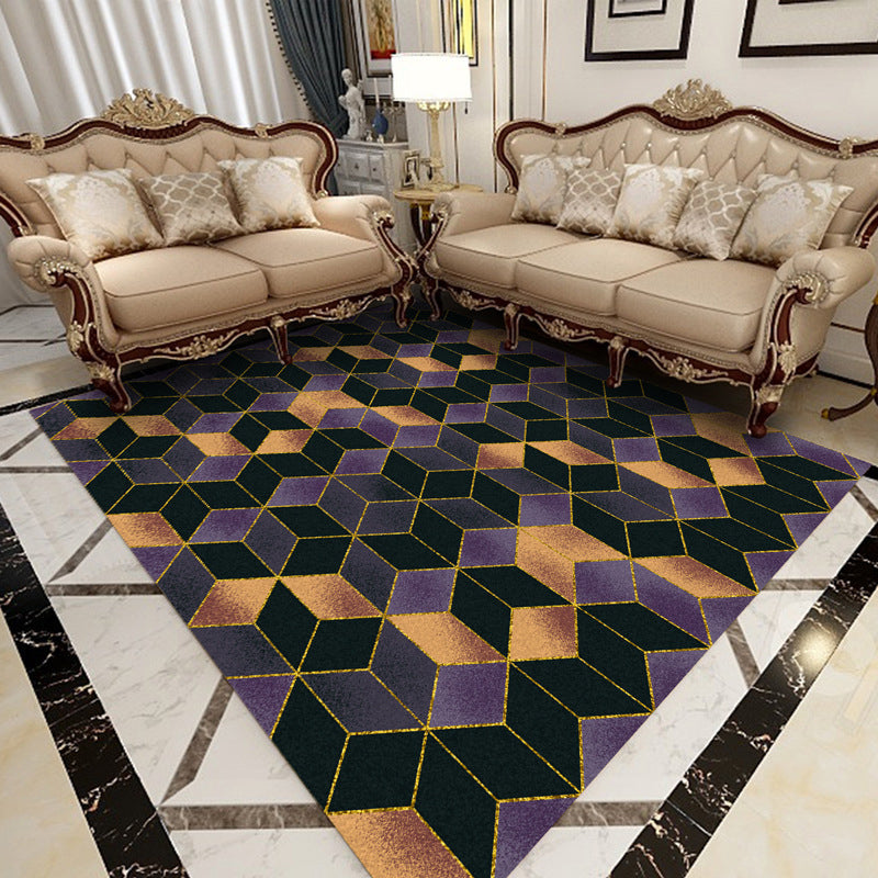 Rynx | Contemporary Area Rug Multi-colored Geo Printed Carpet Synthetic Non-slip Machine Washable Rug