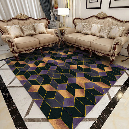Rynx | Contemporary Area Rug Multi-colored Geo Printed Carpet Synthetic Non-slip Machine Washable Rug