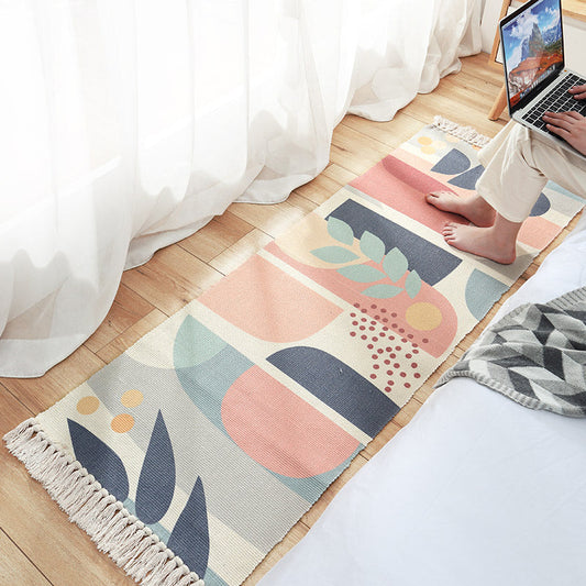 Rynx | Modern Kids Bedroom Rug Multi Color Plant Printed Carpet Non-Slip Backing Handmade Indoor Rug