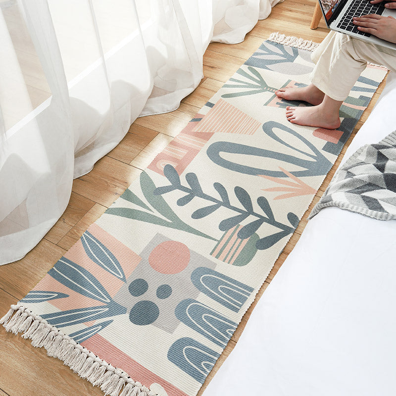 Rynx | Modern Kids Bedroom Rug Multi Color Plant Printed Carpet Non-Slip Backing Handmade Indoor Rug