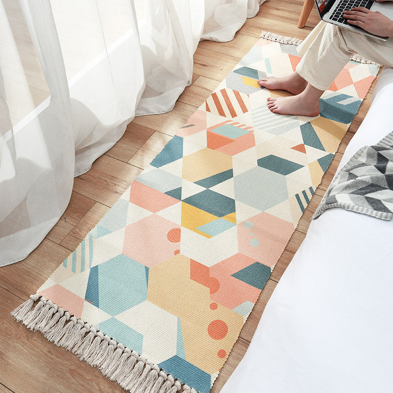 Rynx | Modern Kids Bedroom Rug Multi Color Plant Printed Carpet Non-Slip Backing Handmade Indoor Rug
