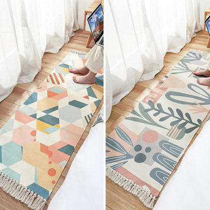 Rynx | Modern Kids Bedroom Rug Multi Color Plant Printed Carpet Non-Slip Backing Handmade Indoor Rug