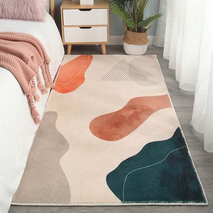 Rynx | Relaxing abstract printed rug multicolored lamb wool rug non-slip backing pet-friendly washable rug for rooms