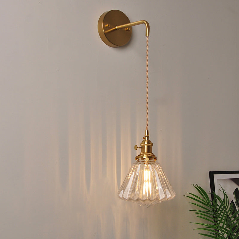 Rynx | 1 Head Wall Mount Light Industrial Shade Clear Glass Wall Light Fixture for Nightstand