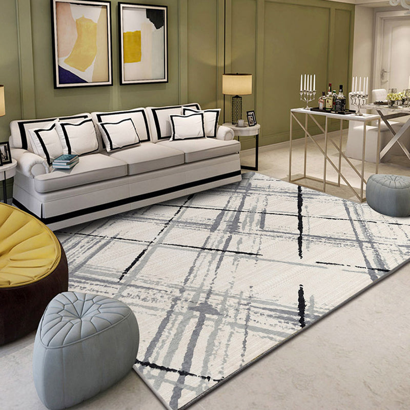 Rynx | Classic Geo Print Rug Multi Colored Polyster Area Rug Anti-Slip Backing Pet Friendly Washable Carpet for Parlor