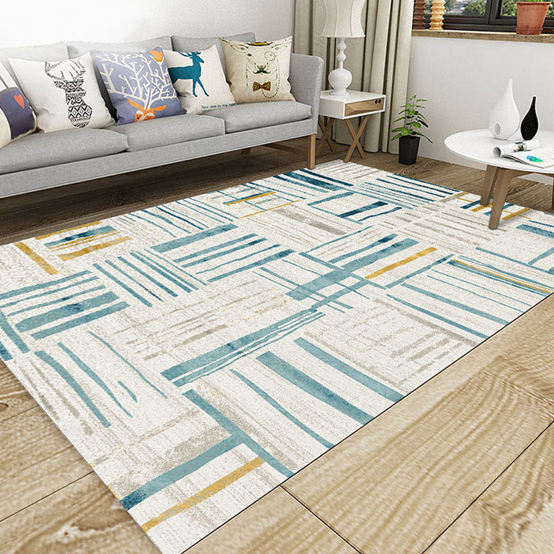 Rynx | Classic Geo Print Rug Multi Colored Polyster Area Rug Anti-Slip Backing Pet Friendly Washable Carpet for Parlor