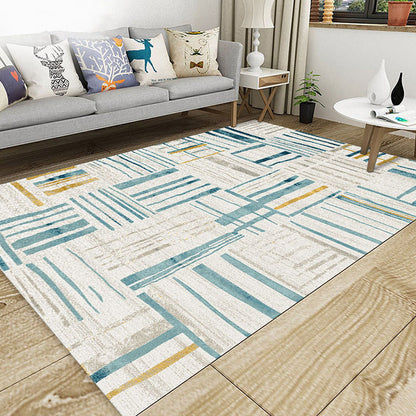 Rynx | Classic Geo Print Rug Multi Colored Polyster Area Rug Anti-Slip Backing Pet Friendly Washable Carpet for Parlor