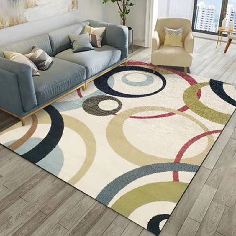 Rynx | Classic Geo Print Rug Multi Colored Polyster Area Rug Anti-Slip Backing Pet Friendly Washable Carpet for Parlor