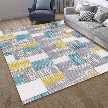 Rynx | Classic Geo Print Rug Multi Colored Polyster Area Rug Anti-Slip Backing Pet Friendly Washable Carpet for Parlor