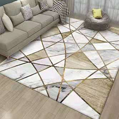Rynx | Classic Geo Print Rug Multi Colored Polyster Area Rug Anti-Slip Backing Pet Friendly Washable Carpet for Parlor