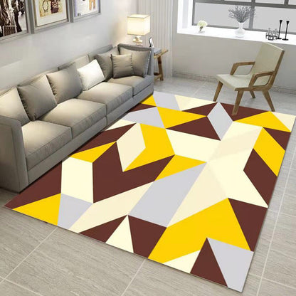 Rynx | Classic Geo Print Rug Multi Colored Polyster Area Rug Anti-Slip Backing Pet Friendly Washable Carpet for Parlor