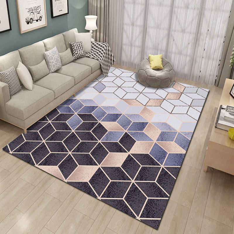 Rynx | Classic Geo Print Rug Multi Colored Polyster Area Rug Anti-Slip Backing Pet Friendly Washable Carpet for Parlor
