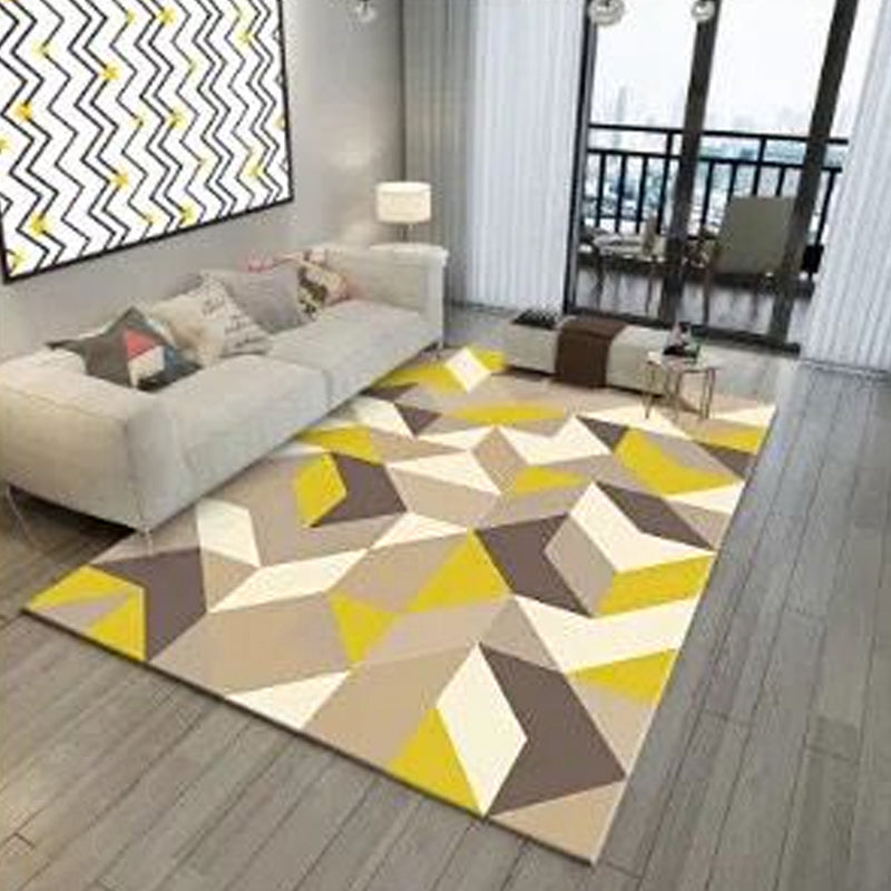 Rynx | Classic Geo Print Rug Multi Colored Polyster Area Rug Anti-Slip Backing Pet Friendly Washable Carpet for Parlor