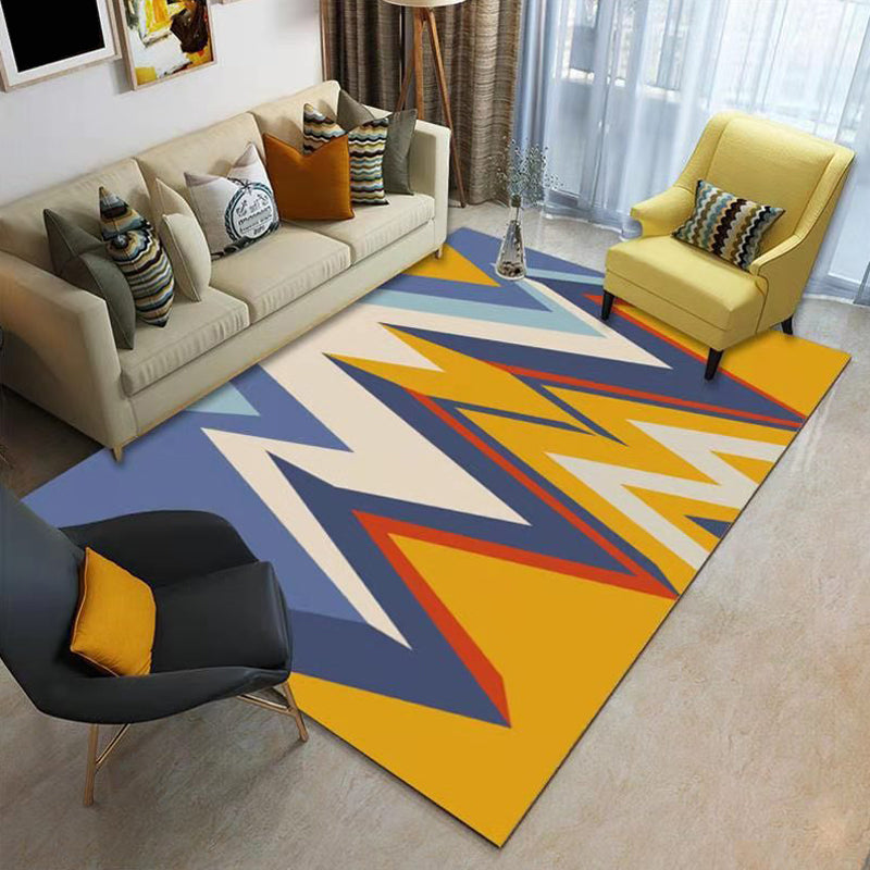 Rynx | Classic Geo Print Rug Multi Colored Polyster Area Rug Anti-Slip Backing Pet Friendly Washable Carpet for Parlor