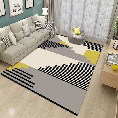 Rynx | Classic Geo Print Rug Multi Colored Polyster Area Rug Anti-Slip Backing Pet Friendly Washable Carpet for Parlor