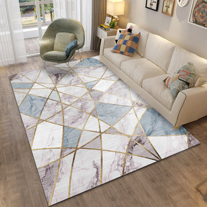 Rynx | Classic Geo Print Rug Multi Colored Polyster Area Rug Anti-Slip Backing Pet Friendly Washable Carpet for Parlor