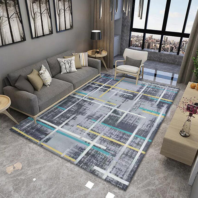 Rynx | Classic Geo Print Rug Multi Colored Polyster Area Rug Anti-Slip Backing Pet Friendly Washable Carpet for Parlor