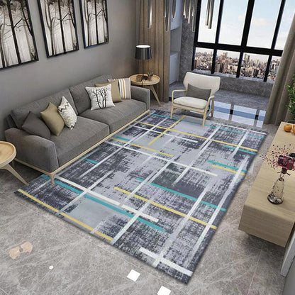 Rynx | Classic Geo Print Rug Multi Colored Polyster Area Rug Anti-Slip Backing Pet Friendly Washable Carpet for Parlor