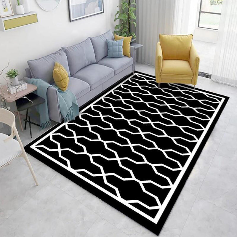 Rynx | Classic Geo Print Rug Multi Colored Polyster Area Rug Anti-Slip Backing Pet Friendly Washable Carpet for Parlor