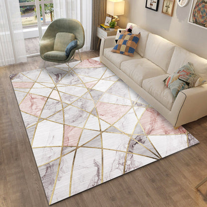 Rynx | Classic Geo Print Rug Multi Colored Polyster Area Rug Anti-Slip Backing Pet Friendly Washable Carpet for Parlor